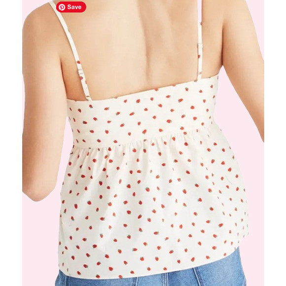 MADEWELL Cami‎ Top Baby Doll Cut Out TIE Strawberry Print sz 4 NWT - Picture 3 of 6